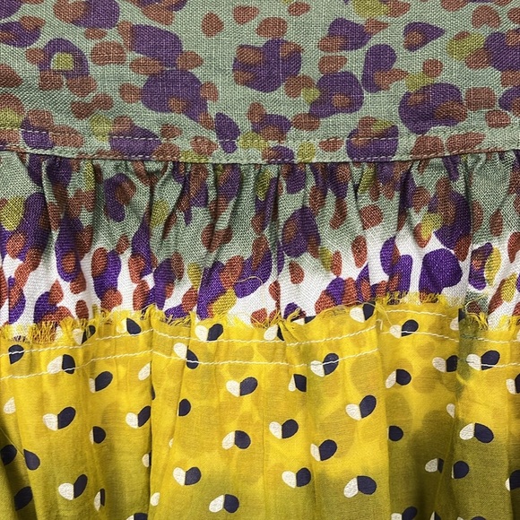 Anthropologie Gregory Womens Skirt XS/S Green Gold Mini Patch Raw Seam Trendy - Picture 2 of 12